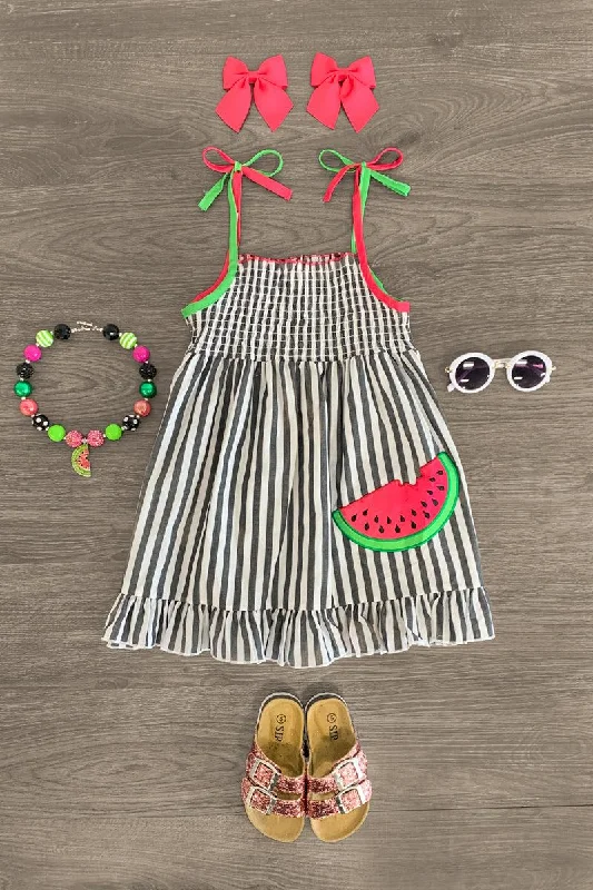 Solid Color DressStriped Watermelon Tie Tank Dress