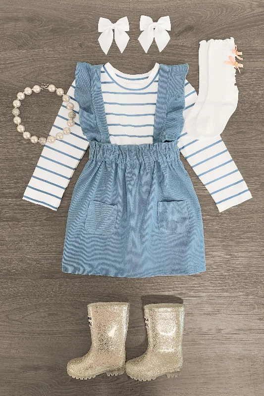 women's fair-trade dressesBlue & White Striped Corduroy Suspender Skirt Set