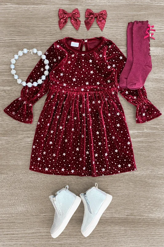 Minimalist DressBurgundy Velvet Glitter Star Dress