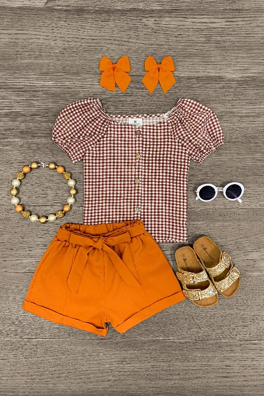 Puff Sleeve Burnt Orange Short Set