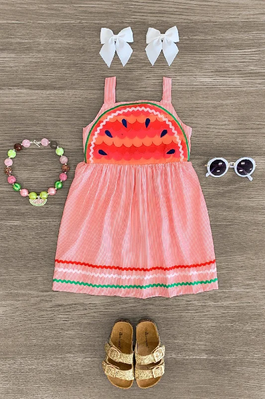 women's plus-size dressesCoral Stripe Watermelon Tank Dress