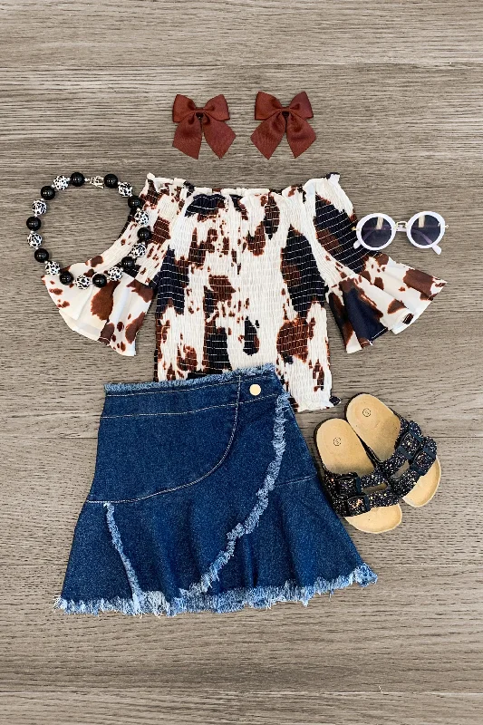 women's lace-up dressesBrown Cow Faux Wrap Denim Skirt Set