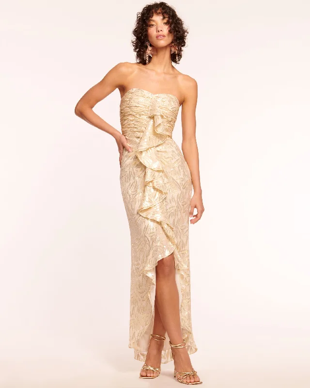 women's shift dressesGoldie Strapless Ruffle Gown