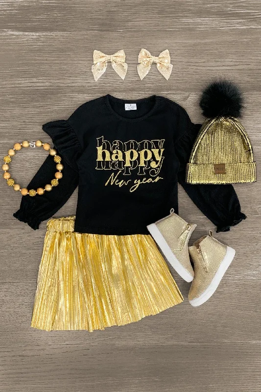 women's bridesmaid dresses"Happy New Year" Black & Gold Skirt Set