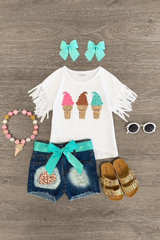 Retro DressIce Cream Cone Distressed Denim Short Set