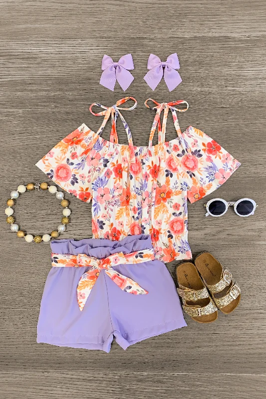 women's empire waist dressesWatercolor Floral Lavender Short Set