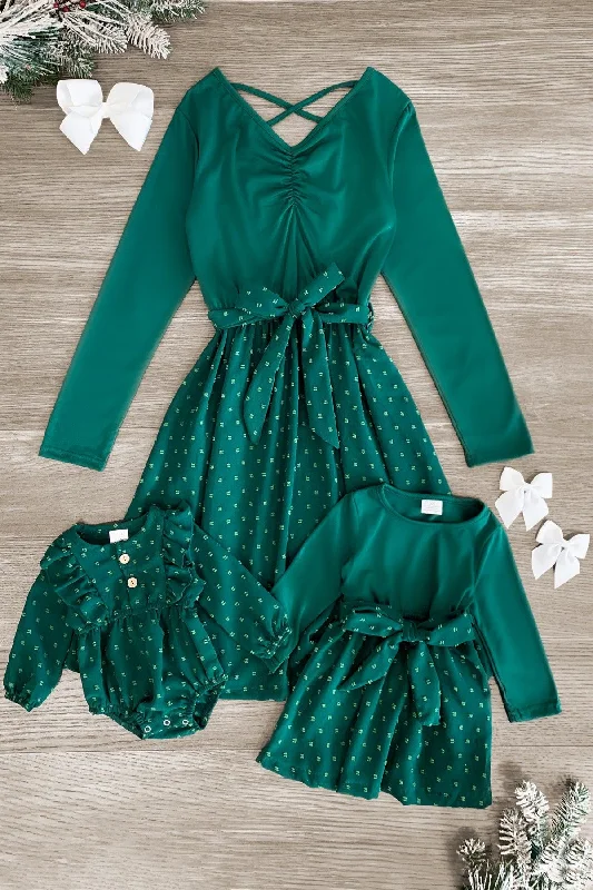 Skater DressMom & Me - Green Swiss Dot Dress