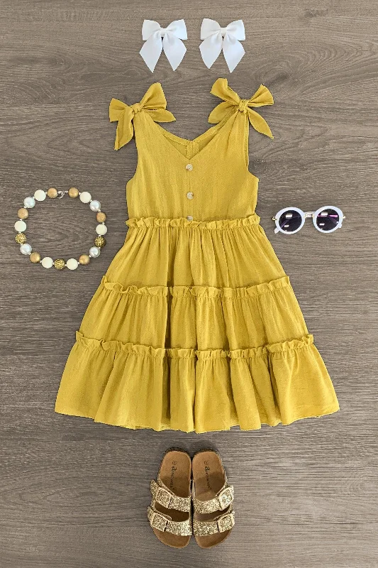 women's maximalist dressesMustard Tie Shoulder Dress