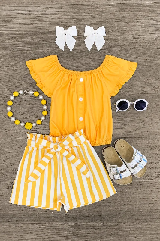 Tiered DressYellow & White Striped Short Set