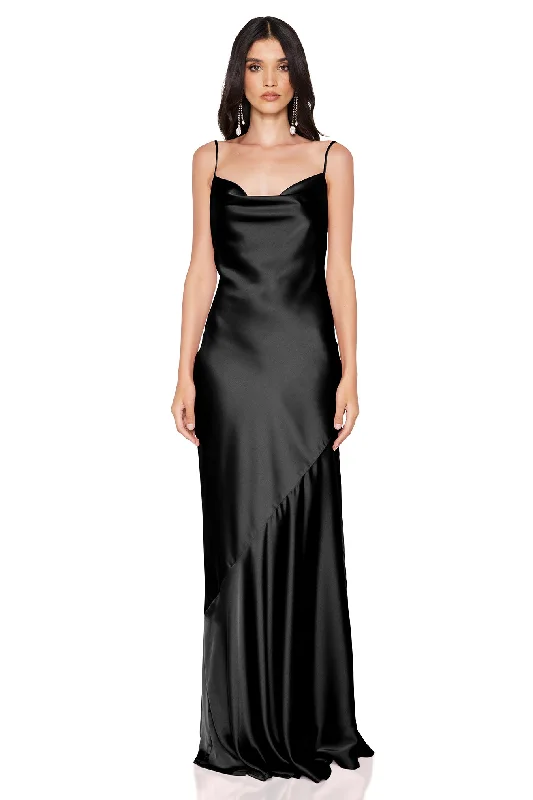 women's stretchy dressesNookie Entice Drape Gown - Black