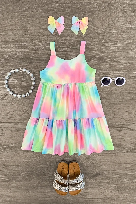 Ball Gown DressPastel Tie Dye Tiered Tank Dress