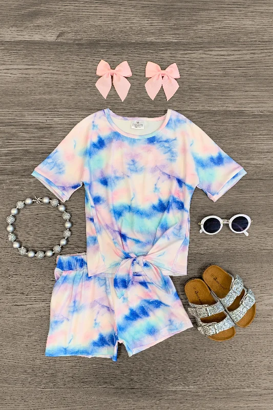 A-Line DressPastel Tie Dye Tie Top Short Set