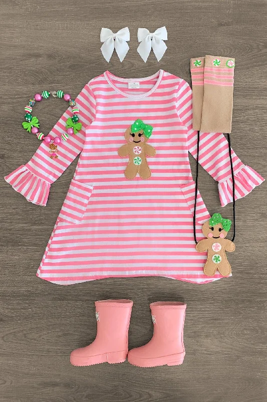 women's silk dressesPink Striped Gingerbread Girl Dress