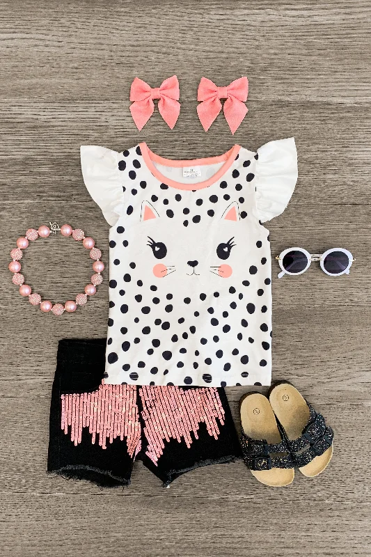 Asymmetric DressPolka Dot Kitty & Pink Sequin Denim Short Set