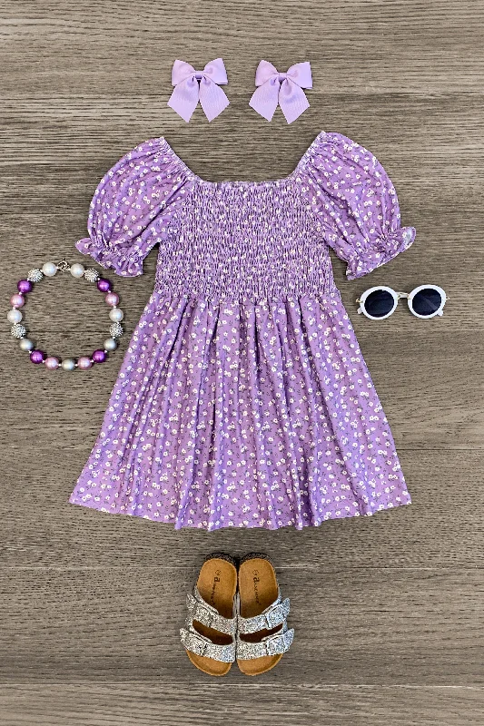 Button-Down DressPurple Ditsy Floral Smocked Dress