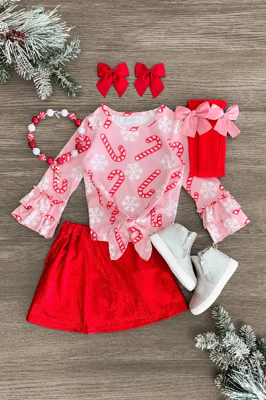 women's lace dressesMetallic Candy Cane Snowflake Skirt Set