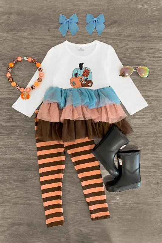 Plus-Size DressStriped Pumpkin Tutu Legging Set