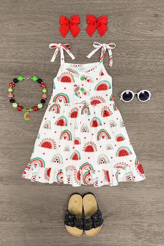 women's lightweight dressesWatermelon Rainbow Tie Tank Dress