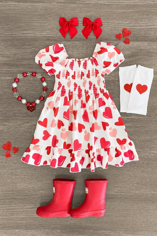 Velvet DressWhite Heart Ruffle Dress