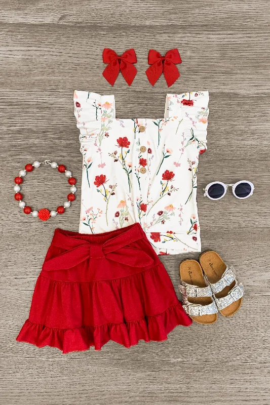 women's hourglass figure dressesRed Wildflower Skirt Set