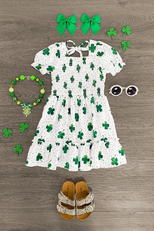 women's eco-friendly dressesWhite Ruffle Shamrock Dress