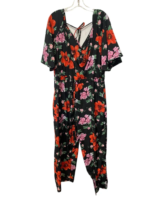 women's high-slit jumpsuitsFloral Print Jumpsuit Blush, Size 2x