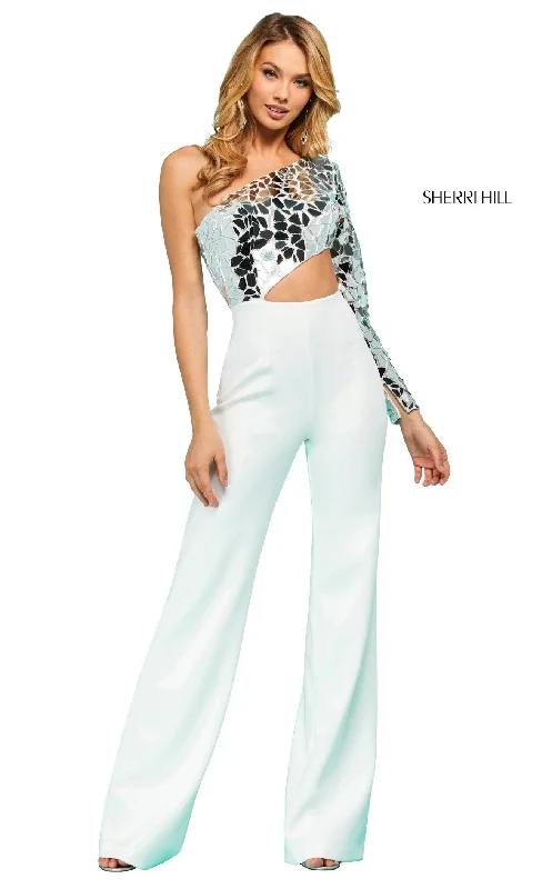 women's jumpsuits with metallic finishesSherri Hill 53701CL Jumpsuit