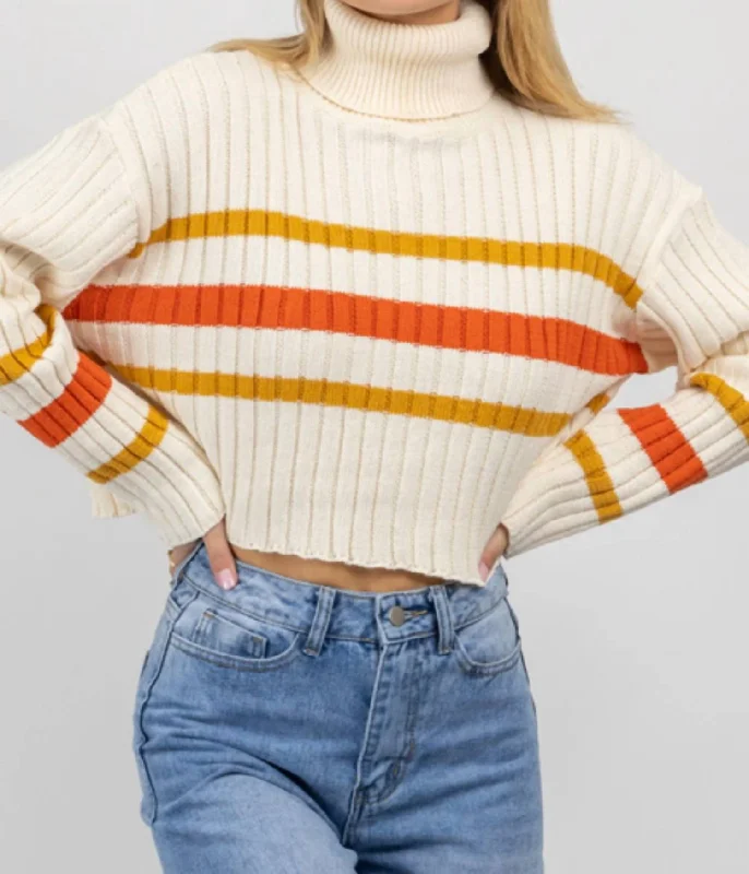 Dressy SweatersAuburn Stripe Turtleneck Sweater In White