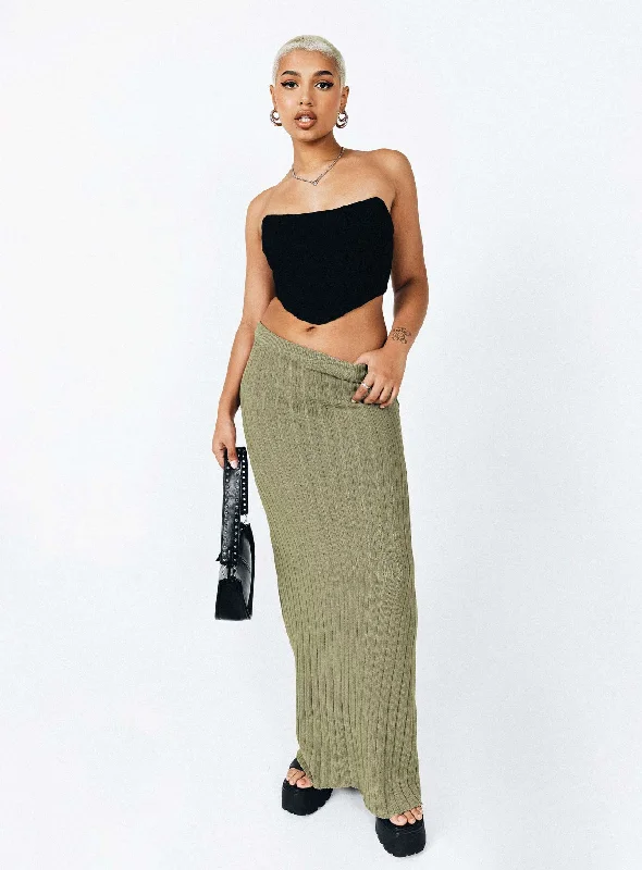 women's silk skirtsBelle Knit Maxi Skirt Khaki