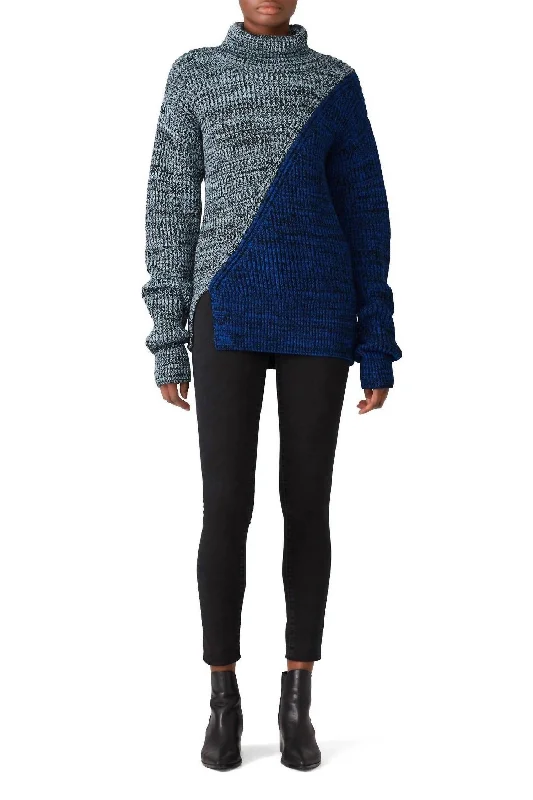 Cozy SweatersBicolor Turtleneck Sweater In Blue