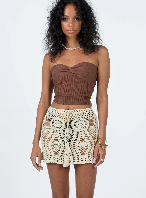 women's chiffon skirtsBlooming Crochet Mini Skirt Beige