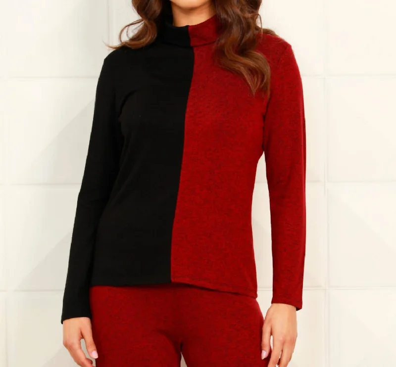 Turtle-Neck Wool SweatersColor Block Turtleneck In Black/wine