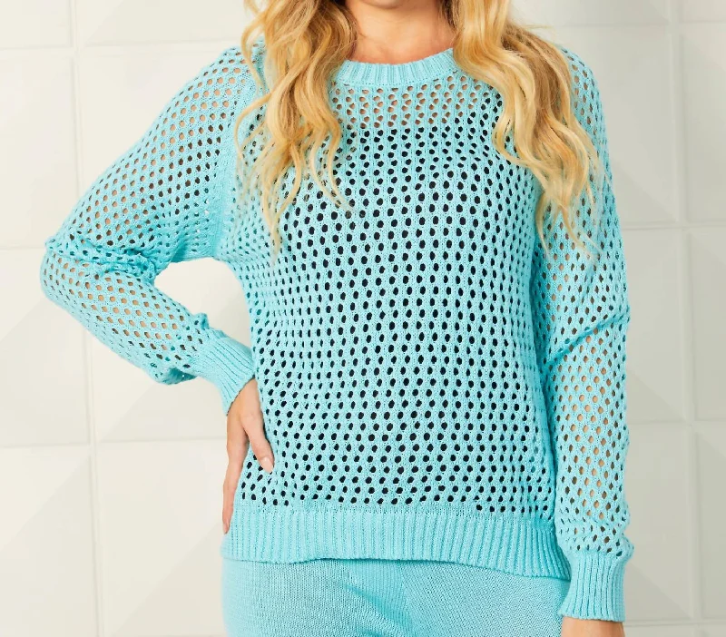 Cashmere Children's SweatersCrochet Crew Neck Sweater In Aqua