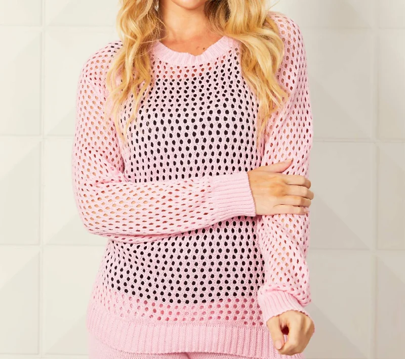 Extra-Large Flannel-Lined SweatersCrochet Crew Neck Sweater In Blush