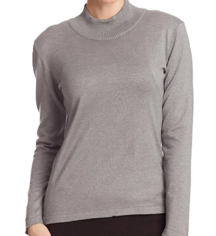 Plus-Size Quick-Dry Soft Knitted SweatersLong Sleeve Mock Neck Pullover In Gray