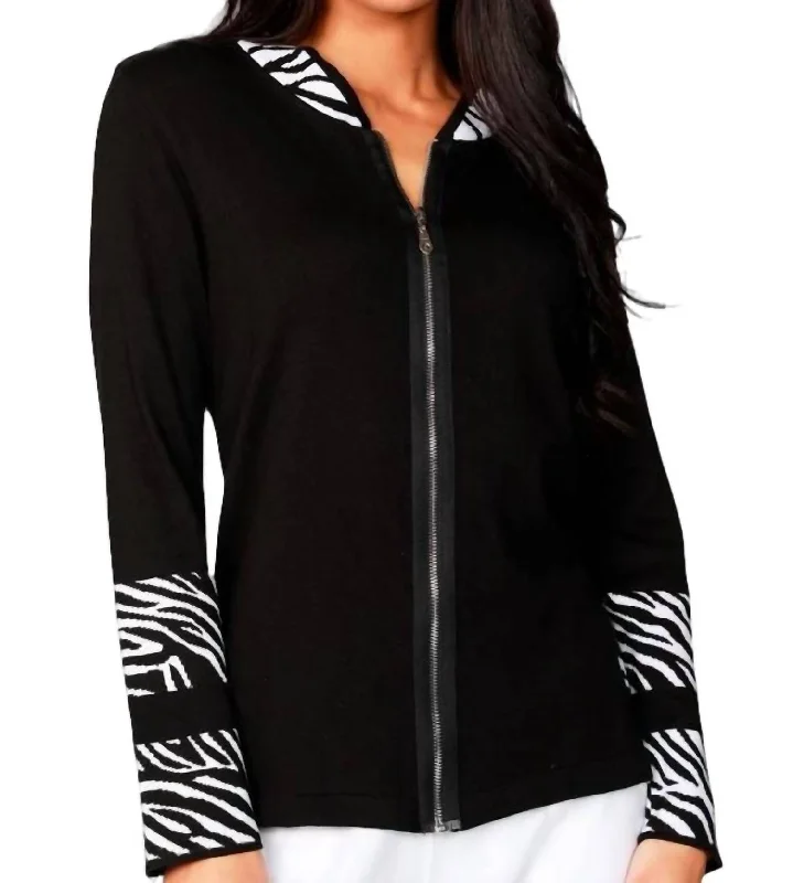 Luxurious Oversized Cardigan SweatersLong Sleeve Zip Cardigan In Black