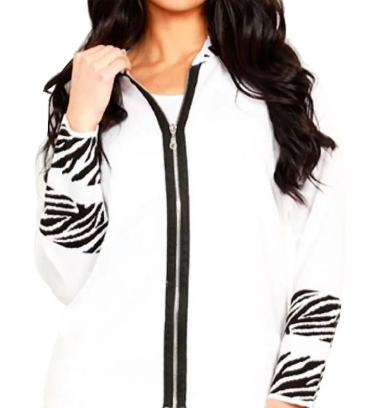 Affordable SweatersLong Sleeve Zip Cardigan In White