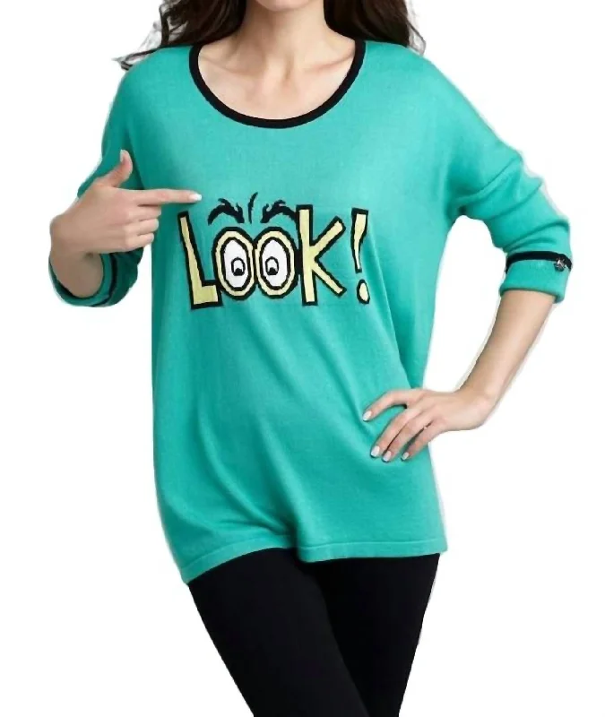 Fitted High-Quality Wool SweatersLook Graphic Sweater In Teal