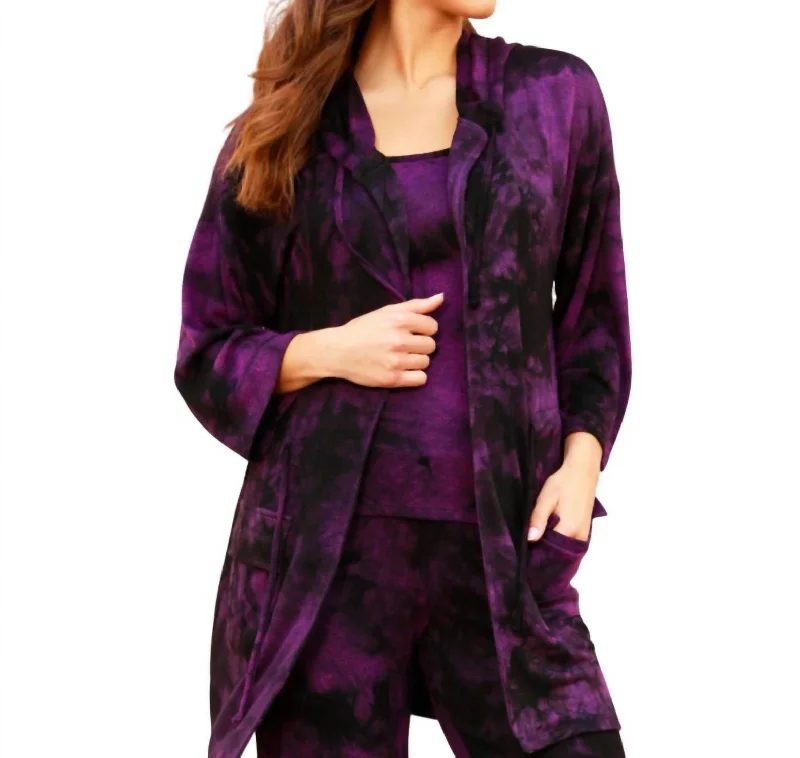 Women's SweatersMarble Wash Drawstring Cardigan In Grape