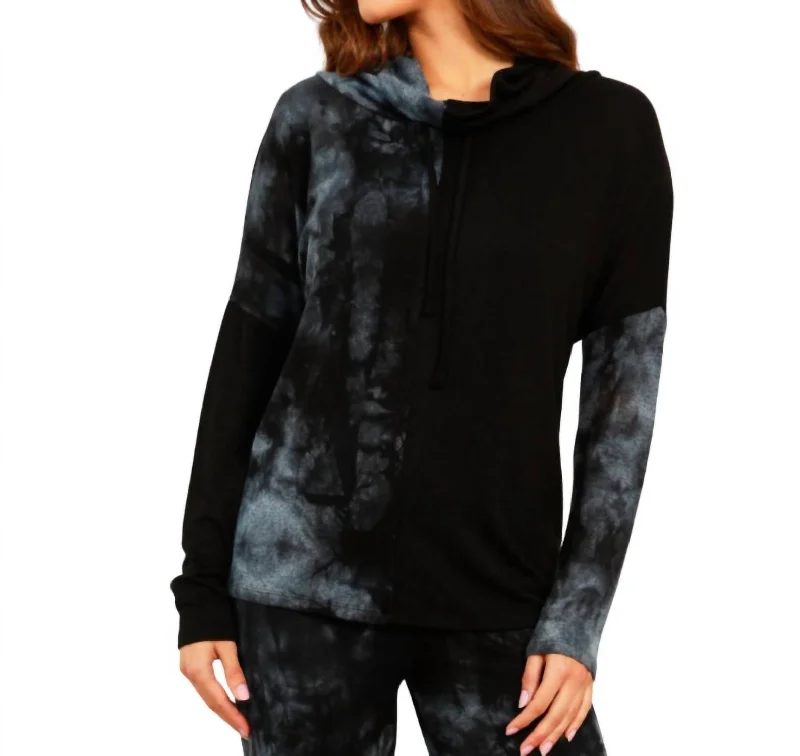 Soft SweatersMarble Wash Drawstring Cowlneck Top In Storm