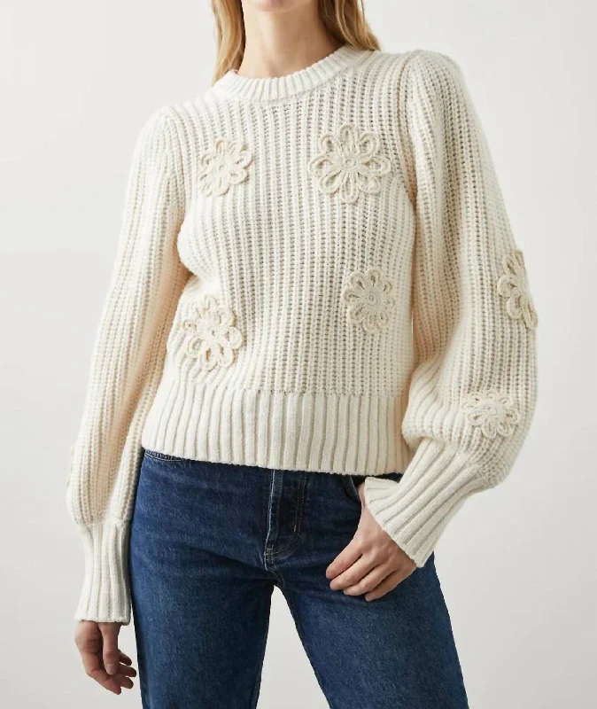 Fashionable Luxurious Chunky SweatersRomy Sweater - Crochet Daisies In Ivory