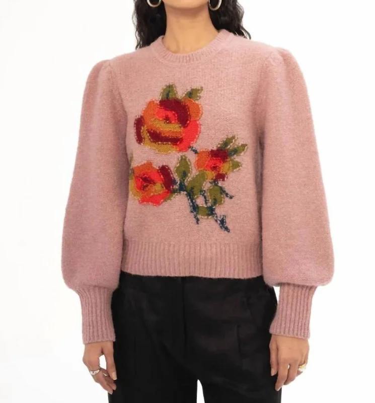 Funky SweatersRosie Handknit Crew Sweater In Petal