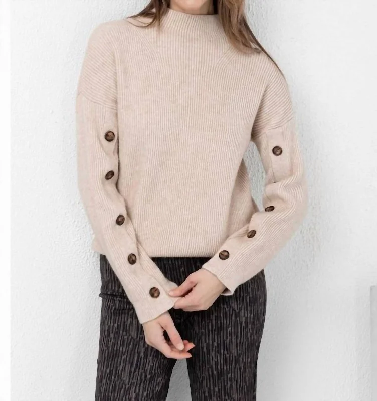 Knitted SweatersSophie Sweater With Button Sleeves In Beige