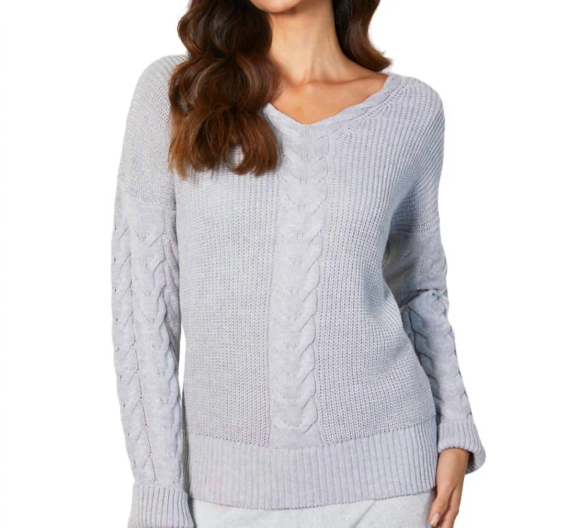 Patterned SweatersV-Neck Cable Knit Sweater In Slate