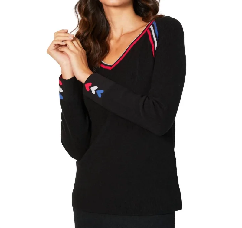 Oversized SweatersV-Neck Knit Top In Black/multi