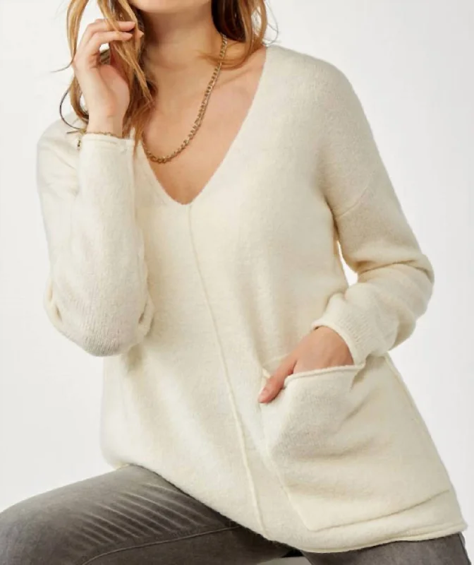 Retro Crewneck SweatersVee Neck Knit Sweater In Ivory