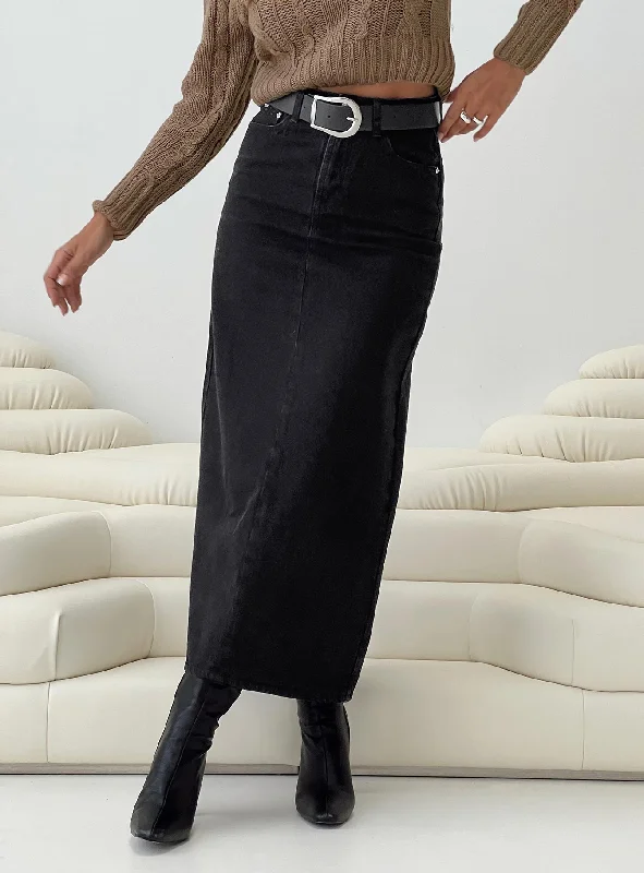 women's high-slit skirtsWhessler Split Back Denim Midi Skirt Black