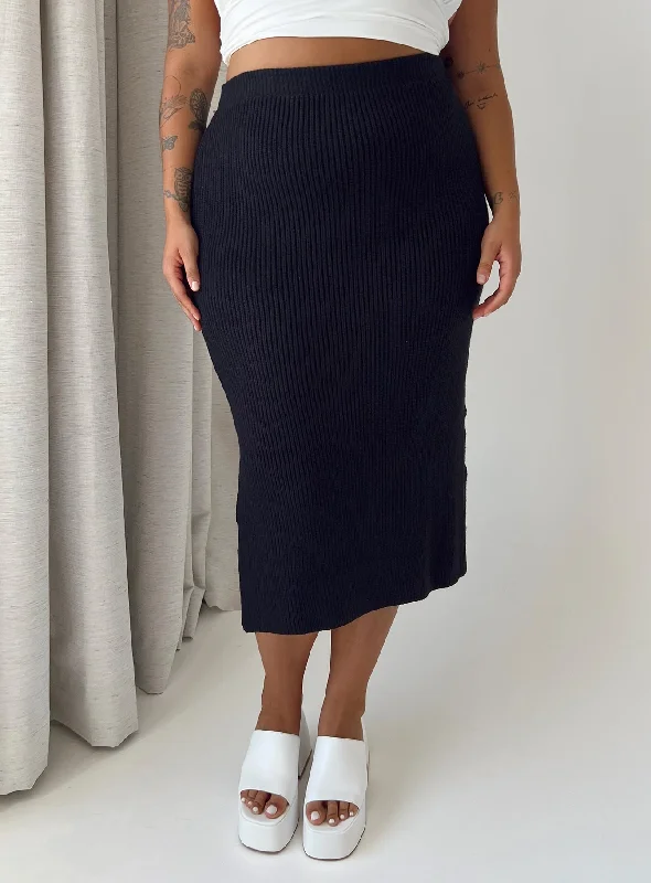 women's polyester tiered skirts for partiesZanna Midi Skirt Black Curve